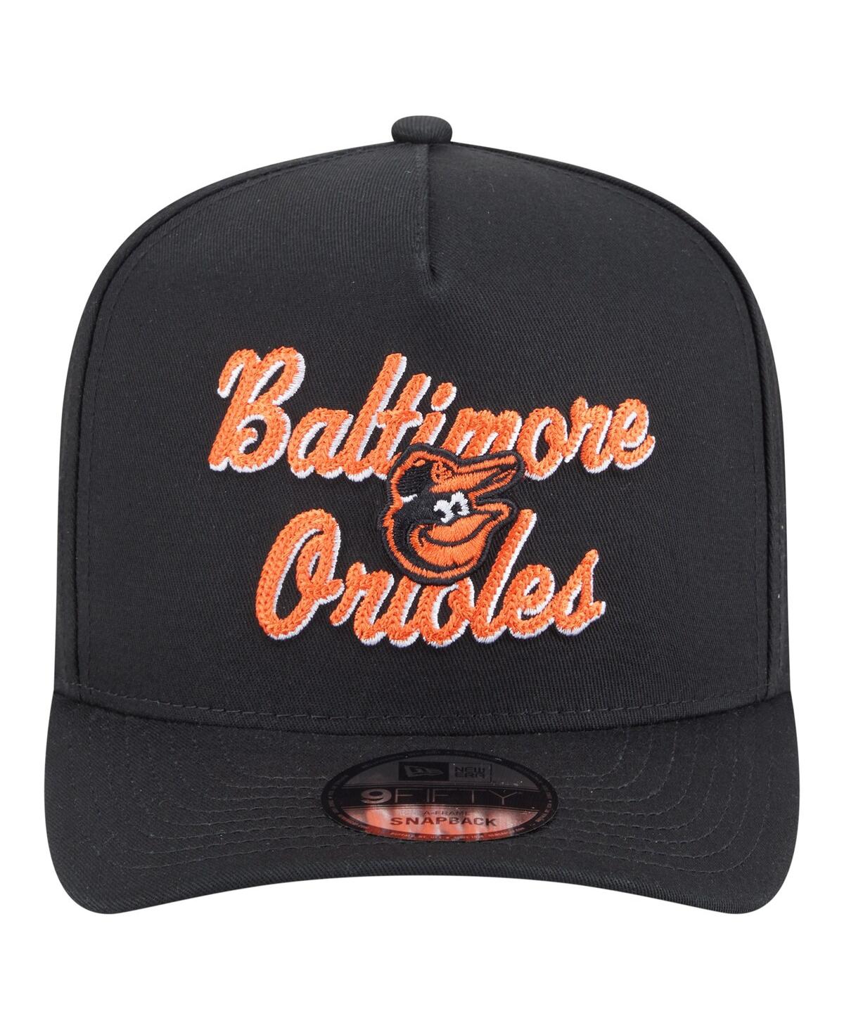 New Era Men's Black Baltimore Orioles Chainstitch 9fifty A-frame Snapback Hat In Black