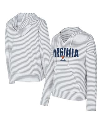 Concepts Sport - Men's White/Gray Virginia Cavaliers French Terry Striped V-Neck Pullover Hoodie