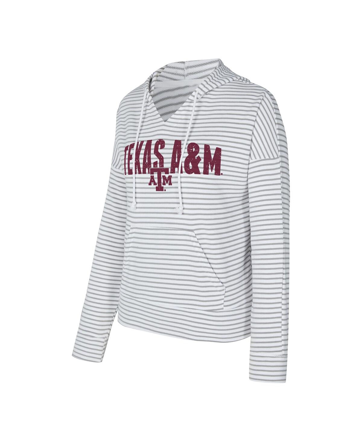 Concepts Sport Men's White/gray Texas A&m Aggies French Terry Striped V-neck Pullover Hoodie In Multi