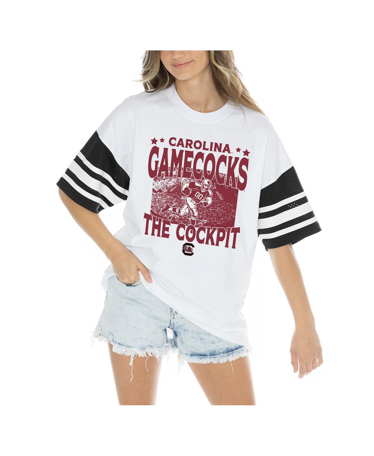 Gameday Couture Women's White South Carolina Gamecocks Crowd Pleaser Contrast Sporty Heritage Stripe Oversized T-shi In White