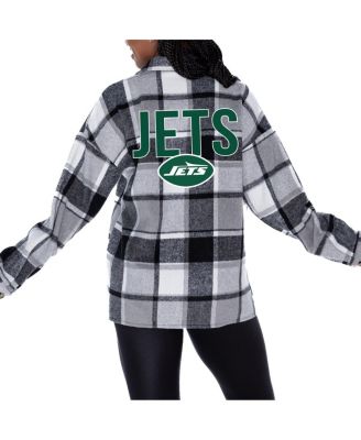 Gameday Couture - Women's Gray New York Jets Fieldside Fun Plaid Button-Up Overshirt