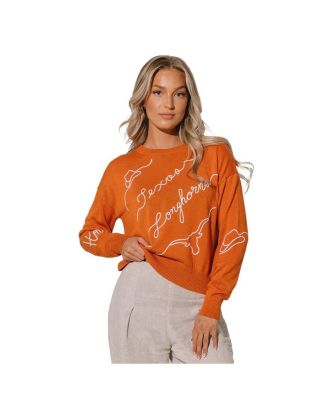 Women's Texas Orange Texas Longhorns Love Note Embroidered Pullover Sweater