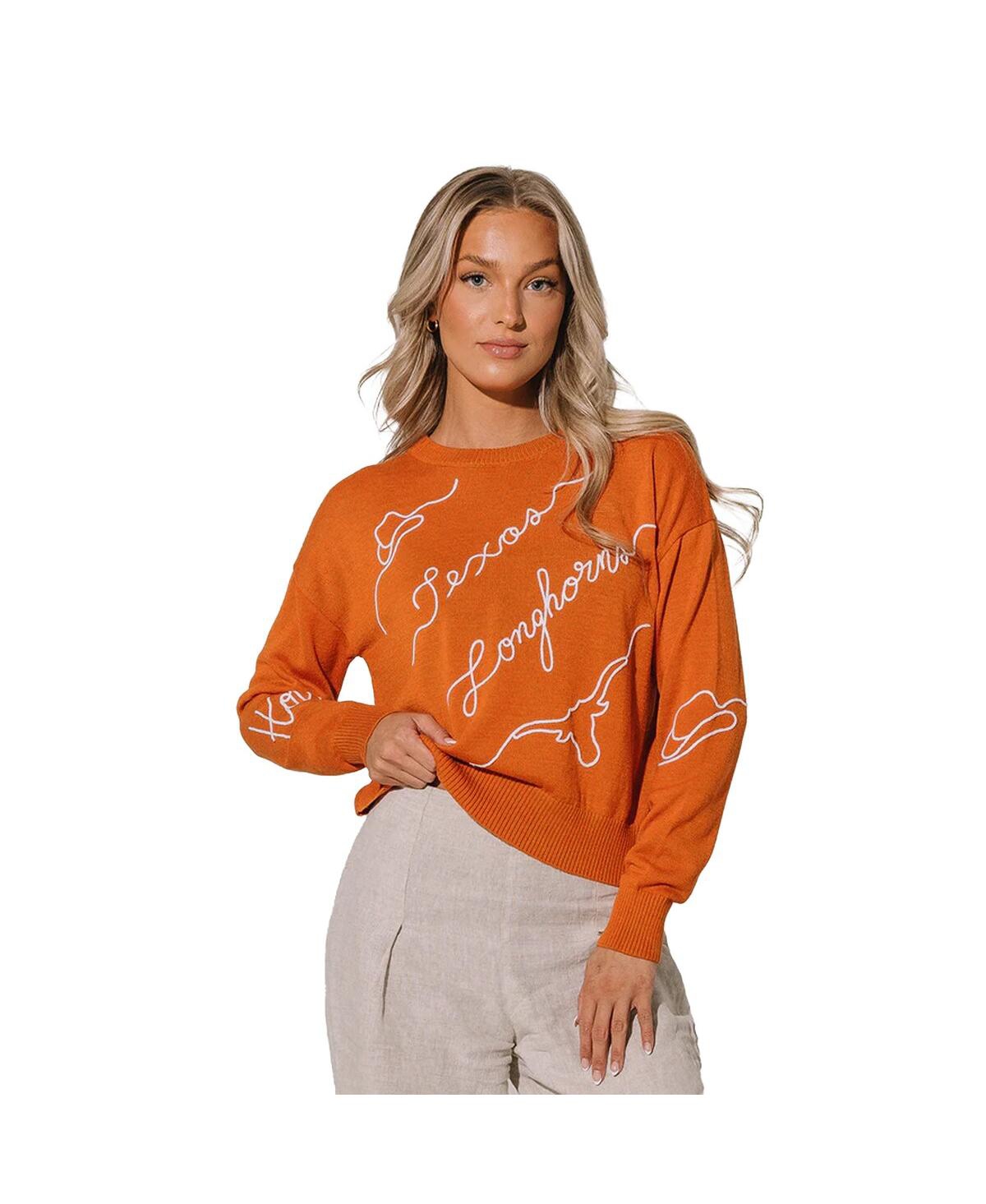 Kadyluxe Women's Texas Orange Texas Longhorns Love Note Embroidered Pullover Sweater In Orange