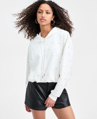 Bar III - Women's Rhinestone-Embellished Bubble-Hem Hoodie