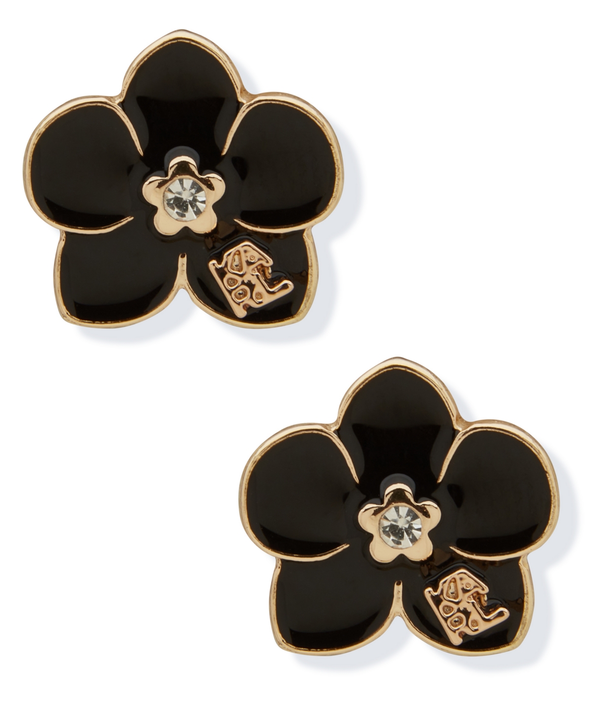 Karl Lagerfeld Glass Stone Orchid Stud Earrings In Black