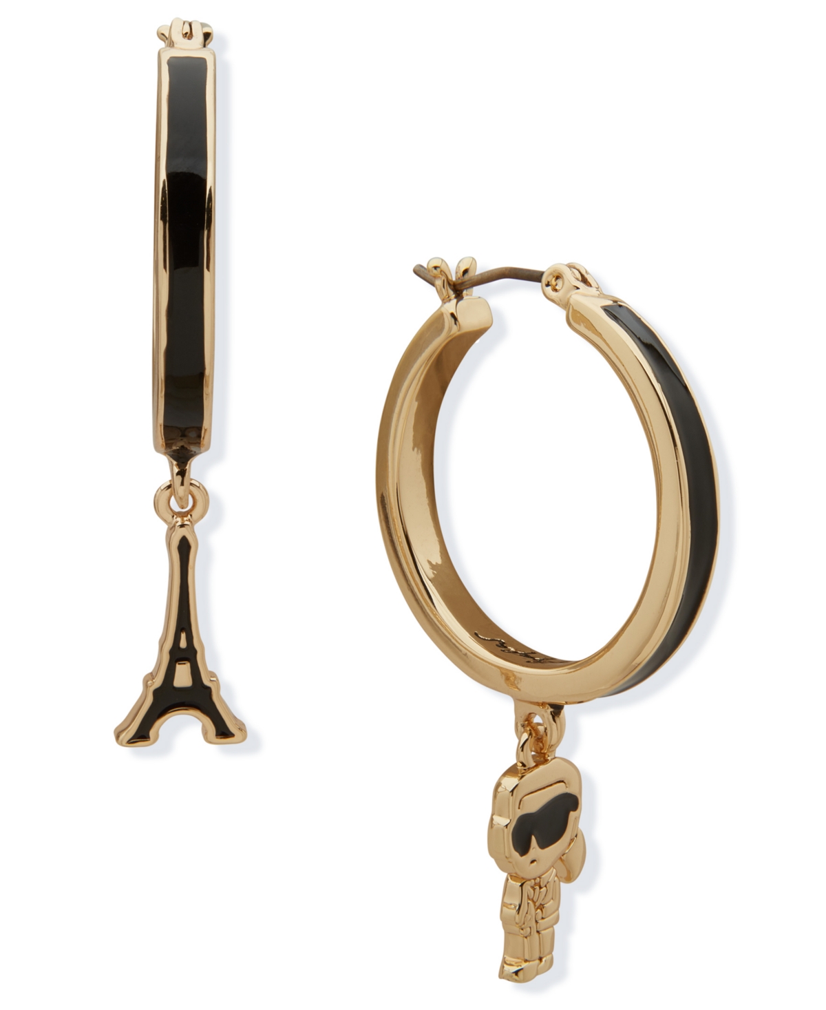 Karl Lagerfeld Charm Drop Hoop Earrings In Gold