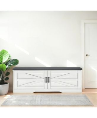 Farmhouse Storage Bench with Padded Seat & Barn Doors