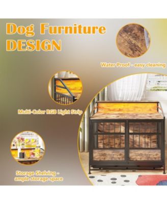 Wooden Dog Crate Furniture with Storage - Brown