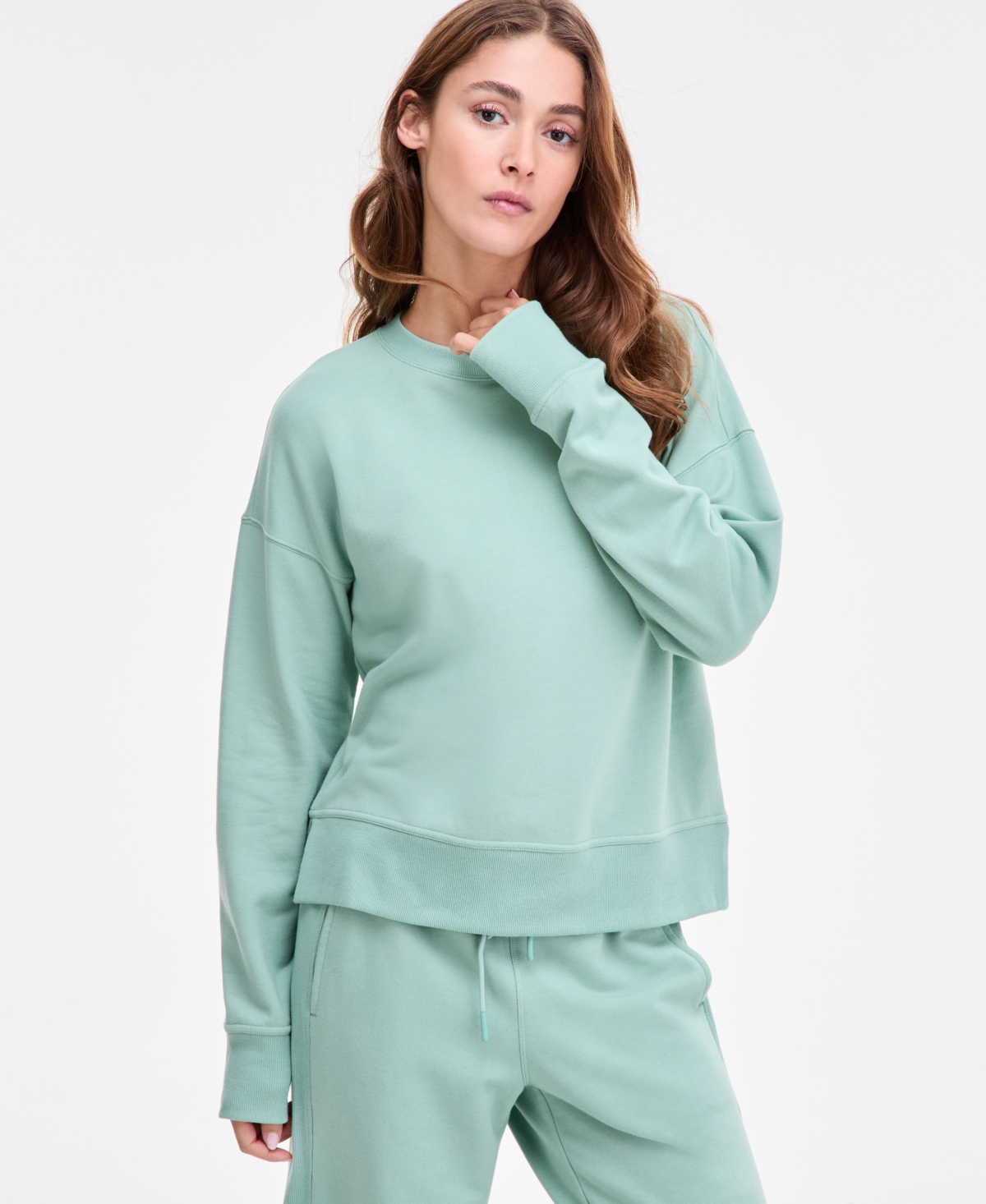 Id Ideology Women's Crewneck Vented-hem Sweatshirt, Macy's Exclusive In Blue
