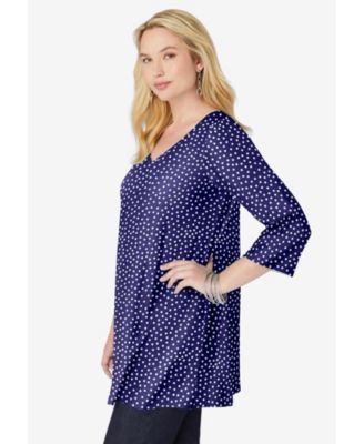 Plus Size Perfect Printed Three-Quarter-Sleeve V-Neck Tunic