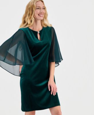 Women's Capelet-Sleeve Stretch Velvet Sheath Dress