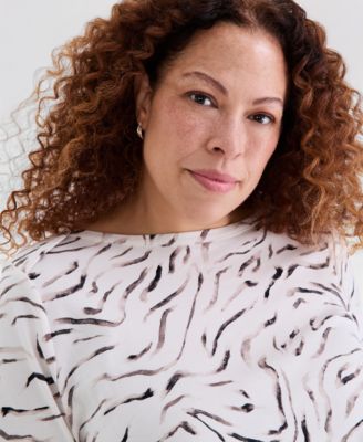 Plus Size Printed Cotton 3/4-Sleeve Top