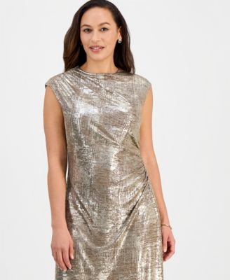 Petite Metallic Printed Cap Sleeve Gown