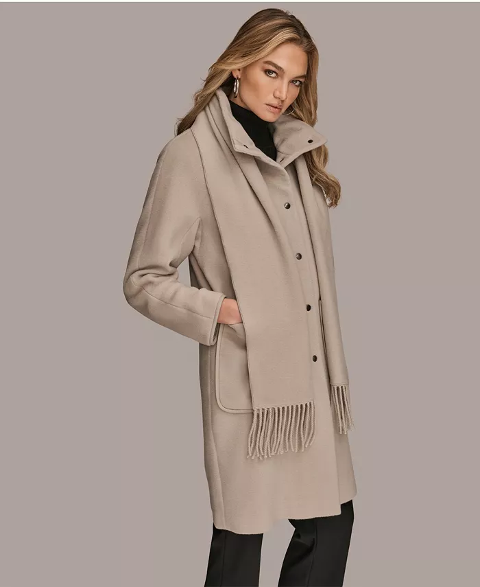 Women's Snap Button Scarf Coat - thumbnail 2