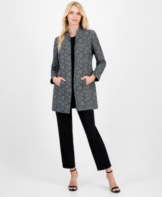 Women's Jacquard Mandarin-Collar Open-Front Topper