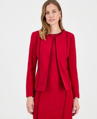 Women's Contrast Piping Open-Front Jacket, Regular & Petite
