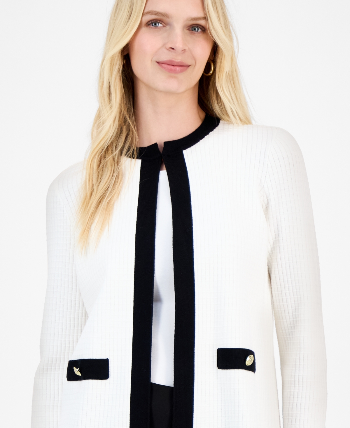 Kasper Women's Waffle-knit Kissing-front Jacket In White