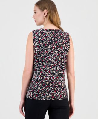 Women's Printed Keyhole Sleeveless Top