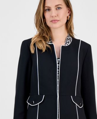 Women's Stretch Crepe Piping-Trim Long Jacket 