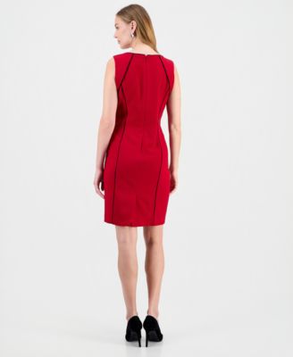 Women's Stretch-Crepe Contrast-Piping Sheath Dress