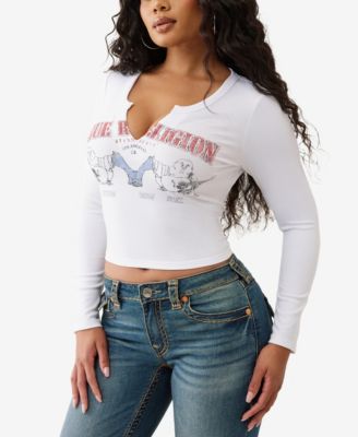 Women's Buddha V Notch Ribbed LS T-Shirt