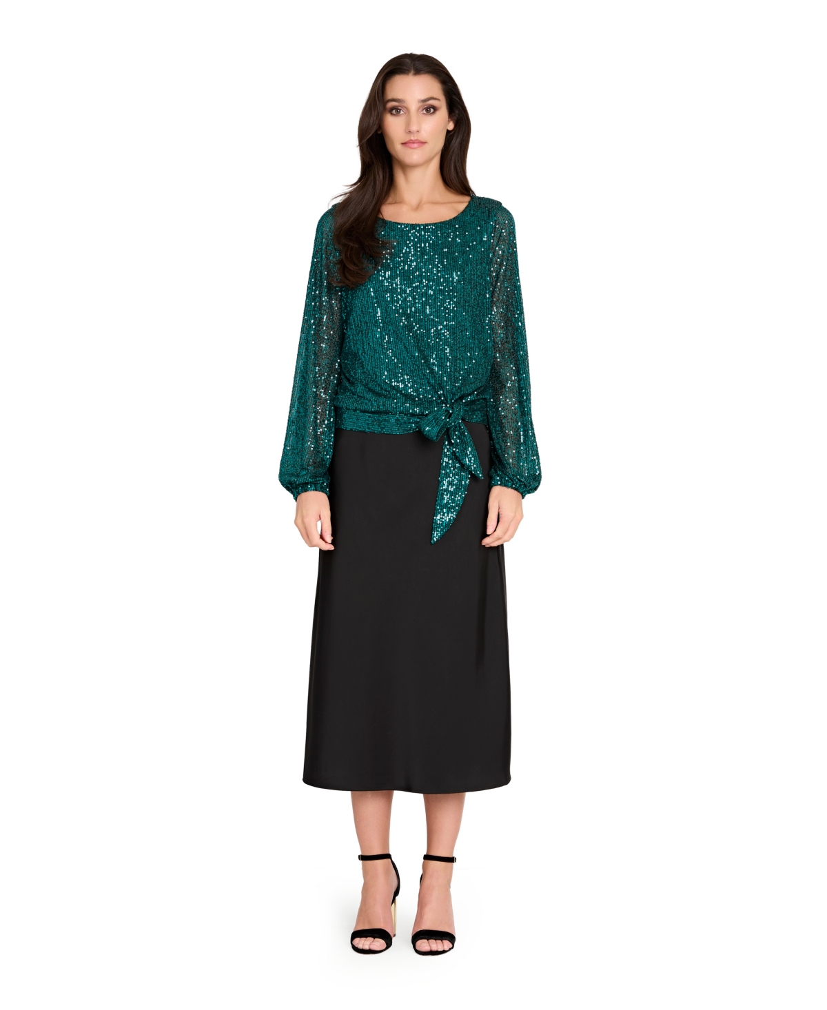Tahari Asl Sequin Tie Hem Top In Green