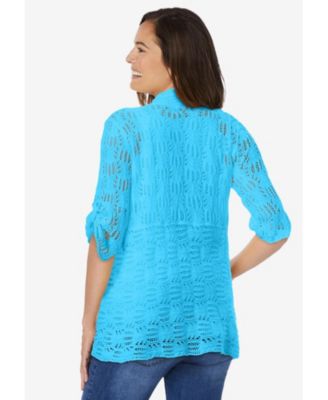 Plus Size Open Front Pointelle Cardigan