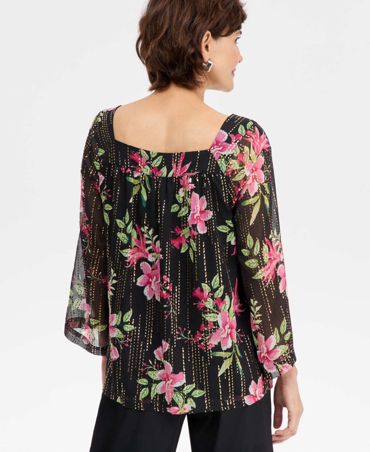Jm Collection Women's Floral Shine Square-Neck Top, Macy's Exclusive
