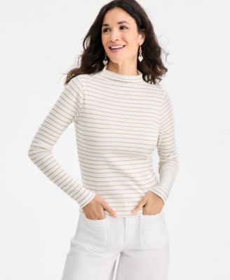 On 34th - Women's Knit Long-Sleeve Mock-Neck Striped Top