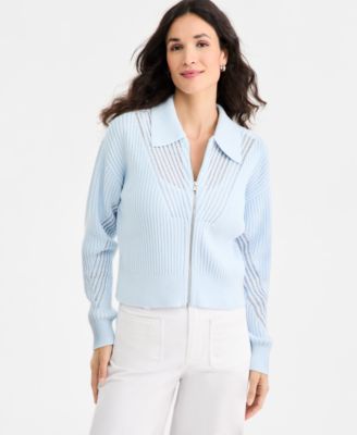 Women's Pointelle Zip Cardigan Sweater, Macy's Exclusive