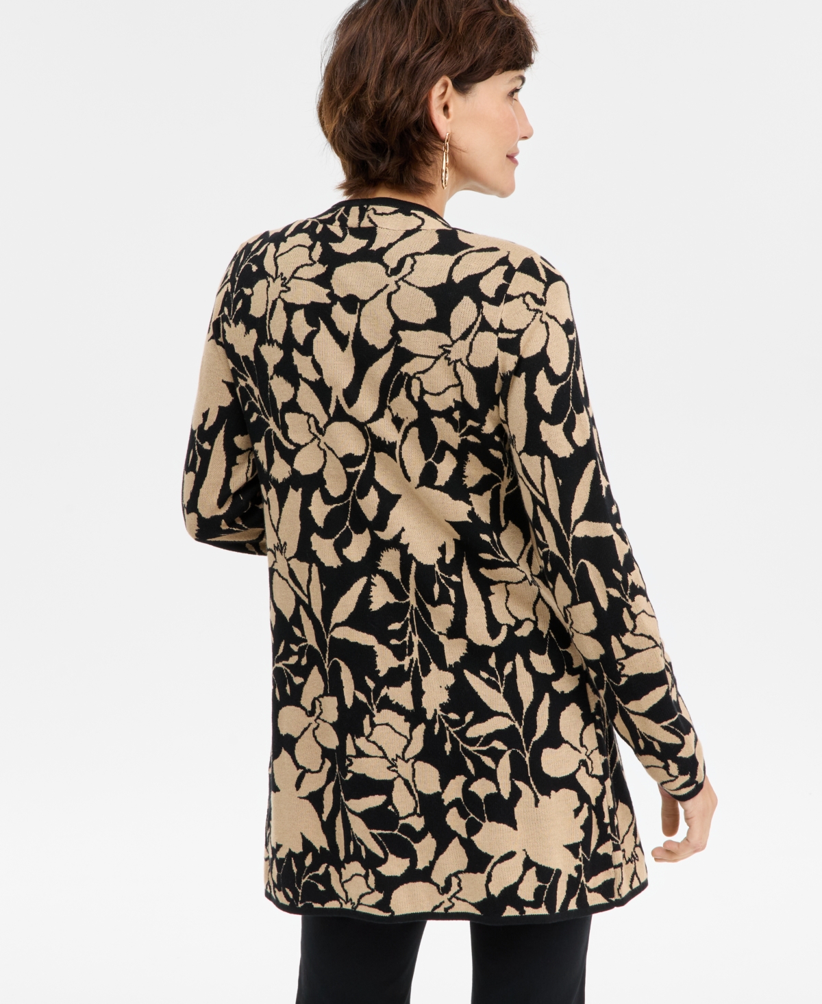 Jm Collection Women's Floral Jacquard Cardigan Sweater, Macy's Exclusive In Brown