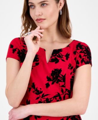 Women's Printed Scuba Short-Sleeve Sheath Dress
