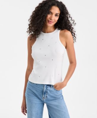 On 34th - Women's Embellished Ribbed Knit Sleeveless Top
