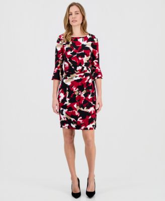 Kasper - Women's Printed Bell-Sleeve Sheath Dress