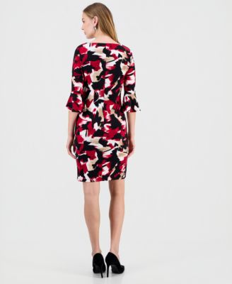 Women's Printed Bell-Sleeve Sheath Dress