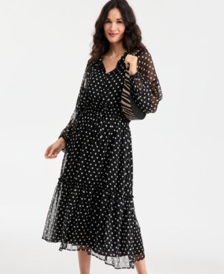 Women's Polka Dot Blouson-Sleeve Maxi Dress, Macy's Exclusive
