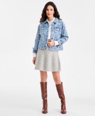 Women's Denim Jacquard Trucker Jacket, Macy's Exclusive