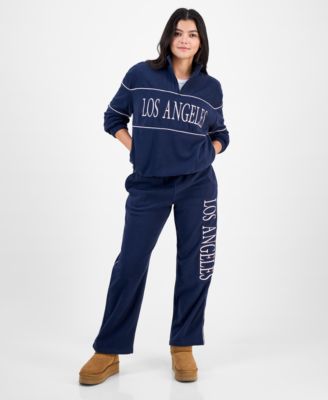 Rebellious One Juniors Los Angeles Quarter Zip Fleece Top Sweatpants In Blue