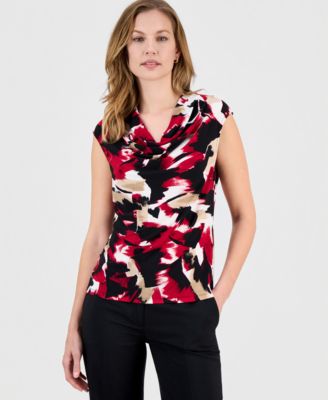 Kasper - Women's Printed Cap-Sleeve Blouse