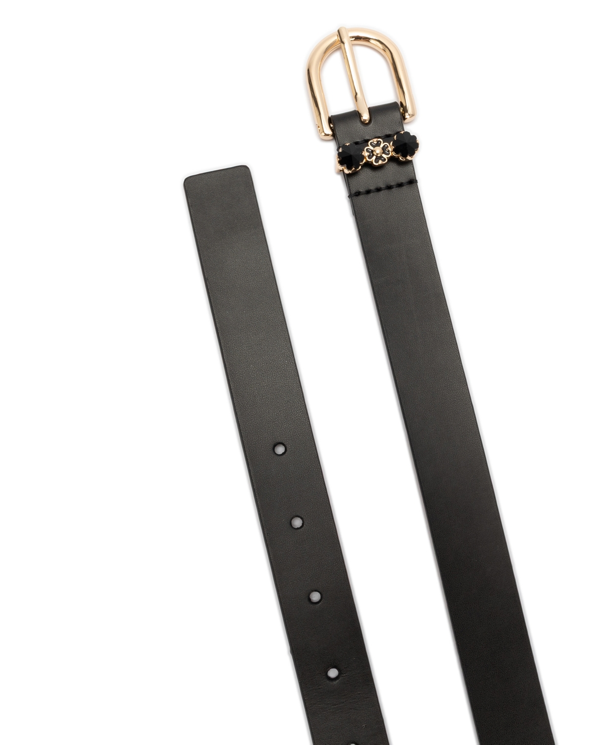 Kate Spade Women's Faceted Flower Buckle Belt In Black