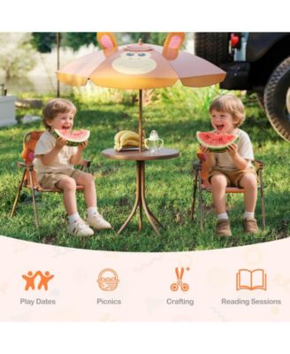 Kids Picnic Table & Chair Set with 2 Folding Chairs & Height Adjustable Umbrella