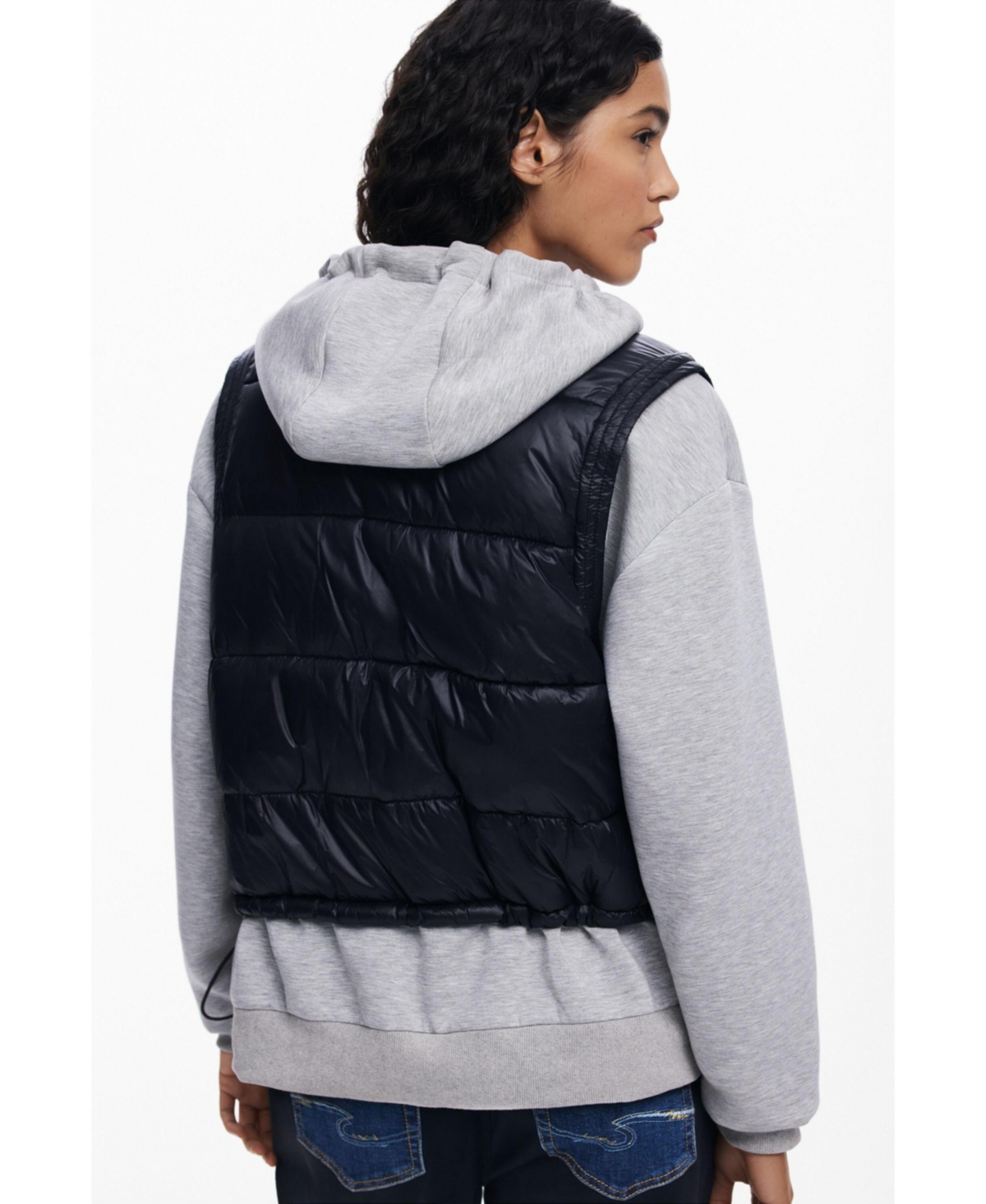 Desigual Layered Zip Hoodie In Gray