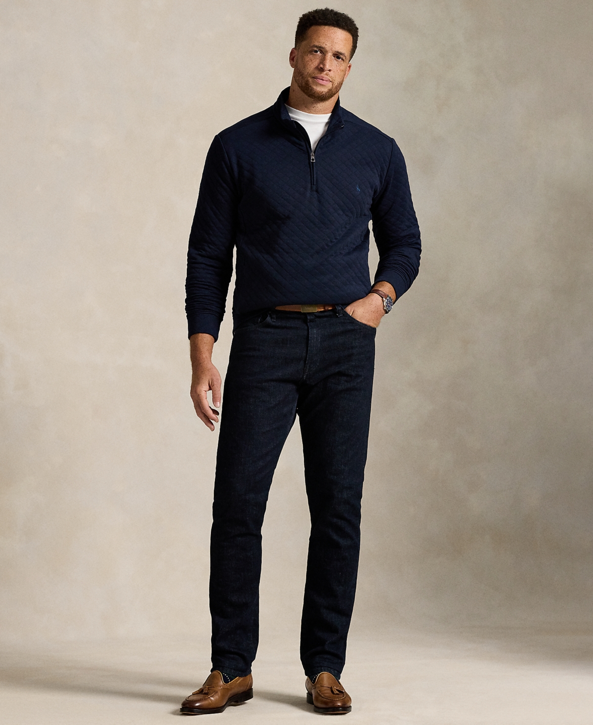 Polo Ralph Lauren Men's B&T Long Sleeve Quilted Double-Knit Jersey Pull-On Sweater