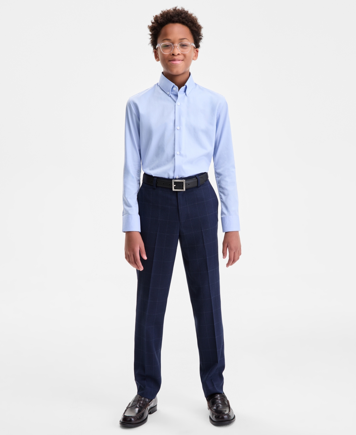 B By Brooks Brothers Boys 8-20 Blue Birdseye Window Classic Pants In Blue