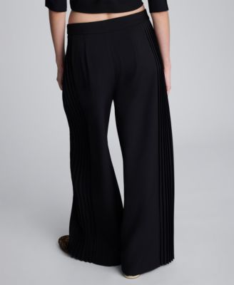 Women's Side Pleated Wide Leg High Rise Pants