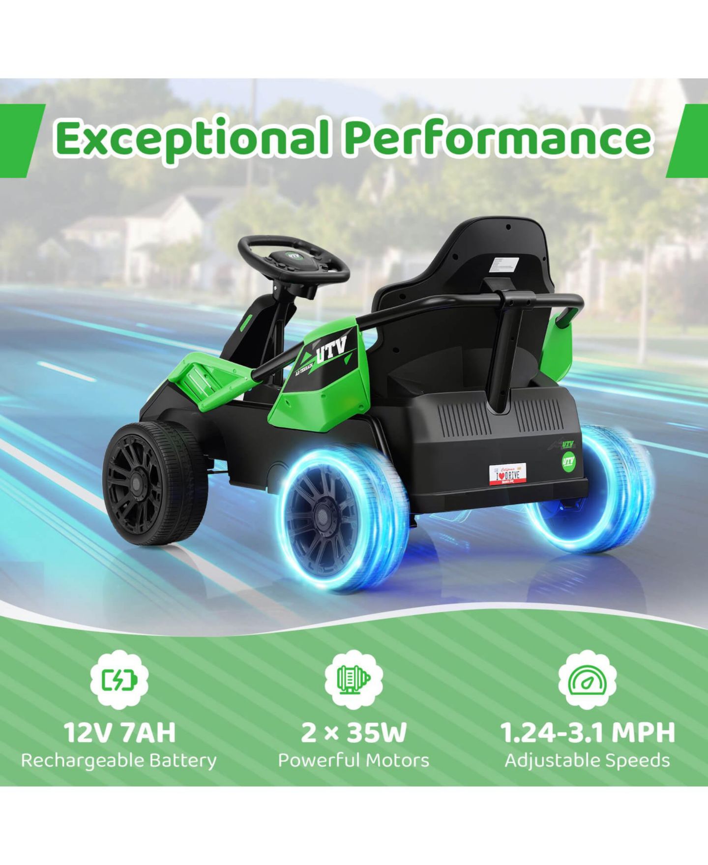 Детская игрушка Costway 12V Battery Powered Remote Control Ride-On UTV, 110 lb Capacity, Ages 3-7, цвет: Зелёный — фото 9