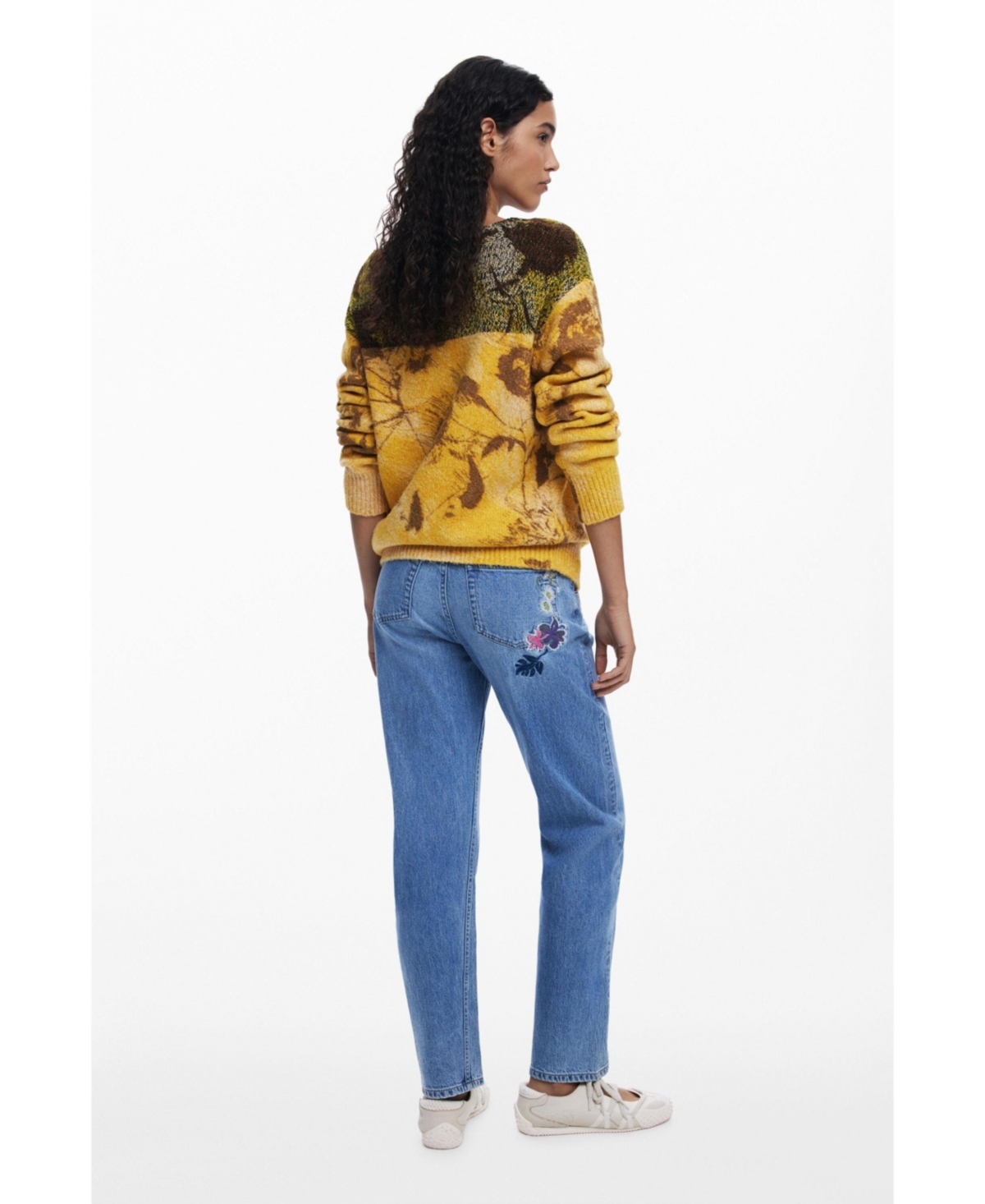 Desigual Abstract Floral Sweater In Yellow