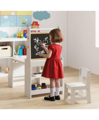 Boys Art Table and Chair Set with Easel & Chair Whiteboard & Chalkboard Paper Roll