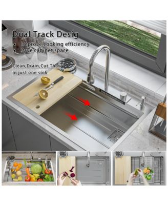 33.2-Inch Drop-in Single Bowl 304 Stainless Steel Kitchen Sink Set
