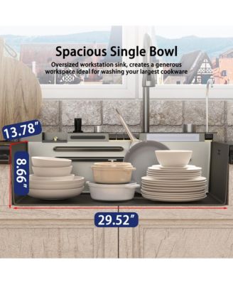 31.5-Inch Drop-In Single Bowl 304 Stainless Steel Kitchen Sink, Pull-Down Faucet Kitchen Set